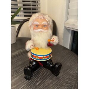 Vintage Yuletide Drumming Jolly Santa Claus Christmas Wind Up Toy 1978 WORKS!